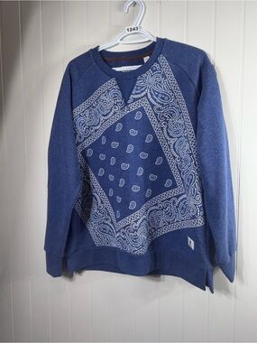 Wanakome Bandana Print Crewneck Sweatshirt Blue Fleece Pullover Women’s M
